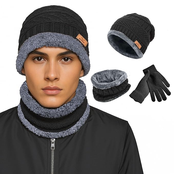 SLOVIC Winter Cap for Men & Women | Neck Scarf, Gloves & Acrylic Woolen Cap | Winters Wear for Men | Thermal Wear Winter-Caps for Women | Breathable, Lightweight & Windproof