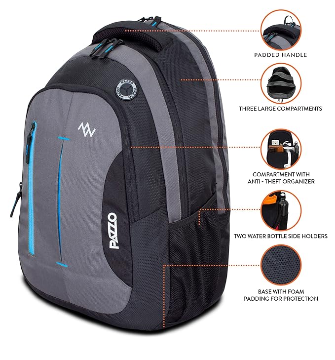 PAZZO Polo - 3 Compartment 28 LTR Casual Travel Bagpack/School Backpack Bag