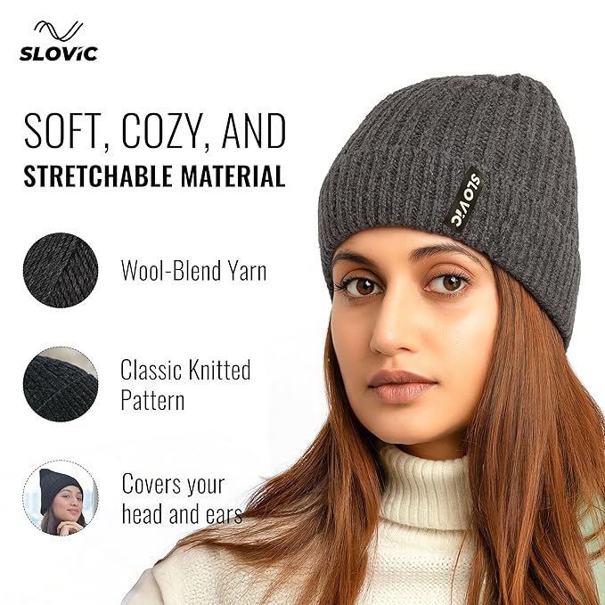 SLOVIC Winter Cap for Men & Women | Rollover Winter Wear for Men | Thermal Wear Winter Cap for Women | Breathable, Lightweight & Windproof Winter Caps for Women